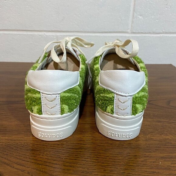 Soludos Women Ibiza Platform Leather Sneaker Green Embroidered Spiral Groovy Fun - Picture 4 of 8